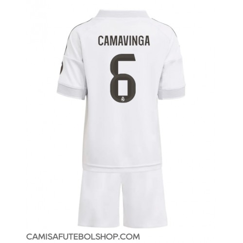 Camisa de time de futebol Real Madrid Eduardo Camavinga #6 Replicas 1º Equipamento Infantil 2025-26 Manga Curta (+ Calças curtas)